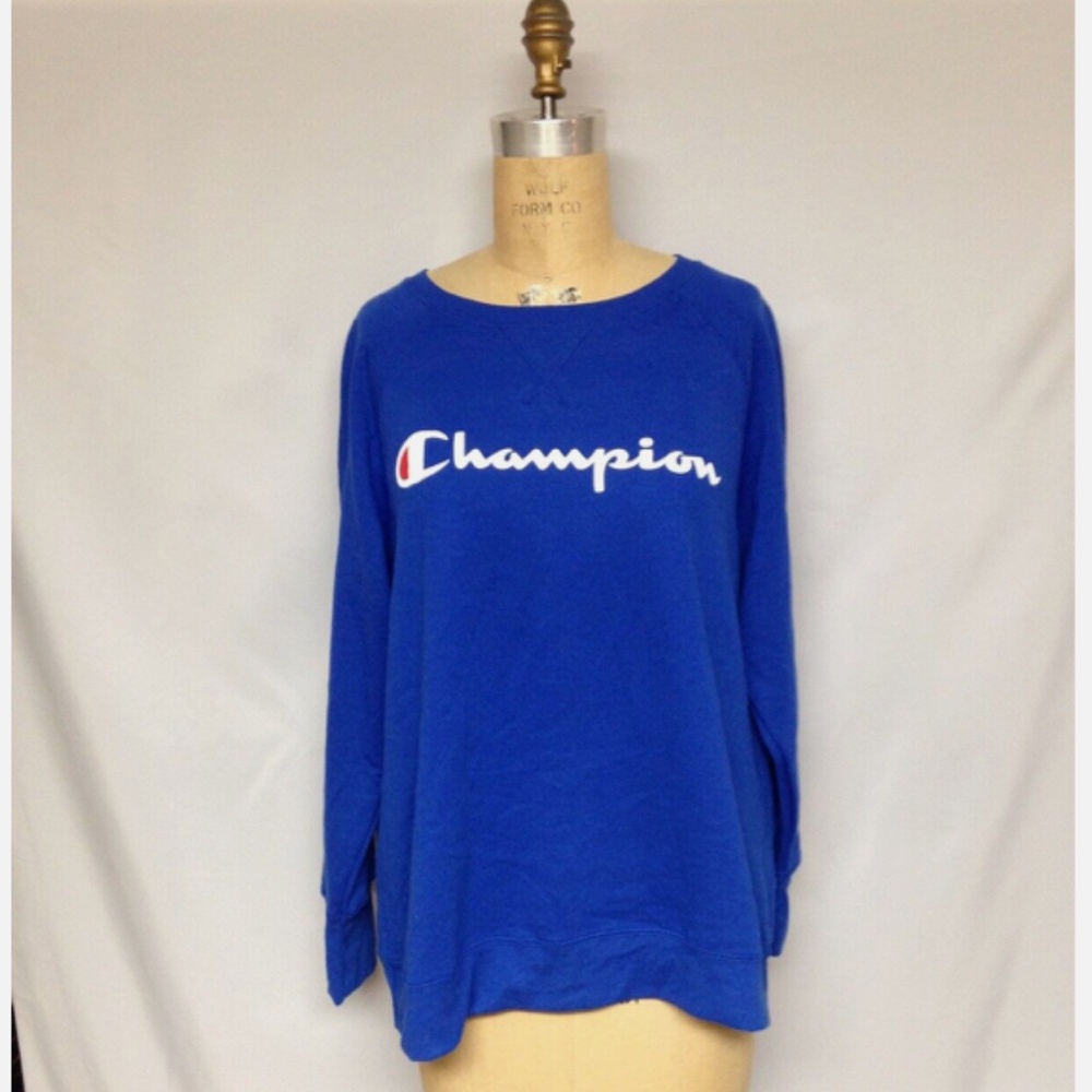 Champion Plus size Powerblend® Fleece Crew,Script Logo QW914GY07 466 Blue 1X NWT